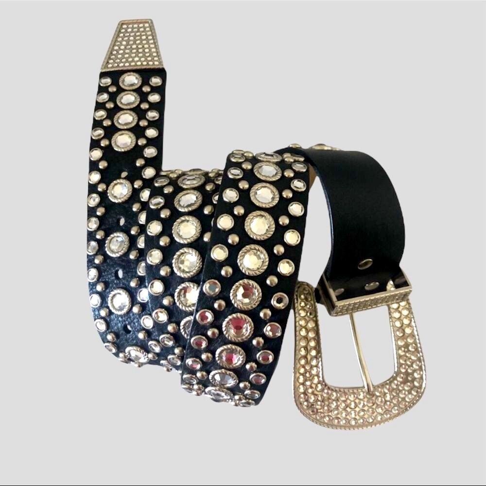 💥Crystal Studded Leather Belt